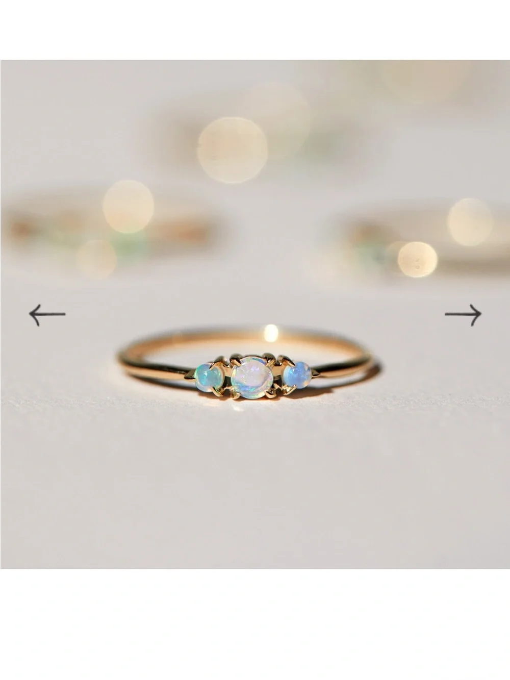 Catbird Gold Tone Three-Stone White Round Opal Prong Band Ring Size 8